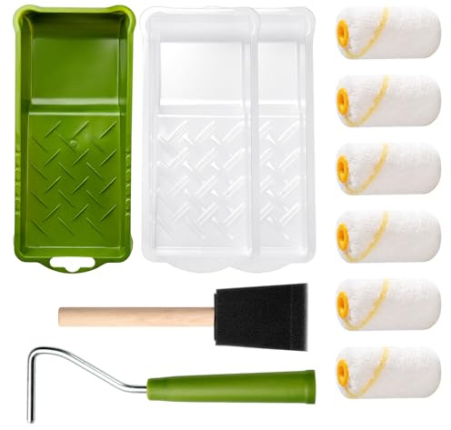 YiBaiBrush Farbroller Set, 5 cm (2 Zoll) Mikrofaser Walzenbezüge, Kleine Farbwalzen Mit Wanne & Halterung, Mini-Rollen für Malerarbeiten, Farbzubehör für Hausanstriche