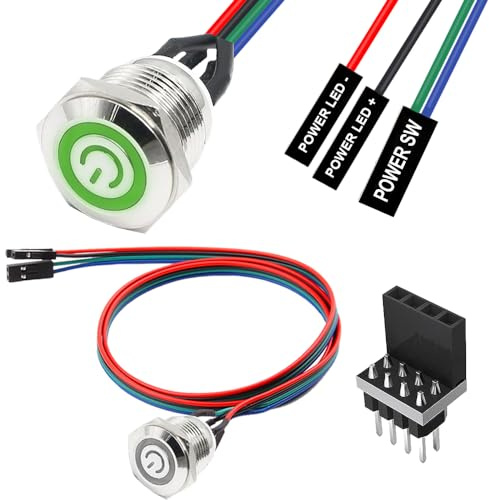 HAAMNING7 Metallvärdknapp kabel 16 mm ramomkopplare, LED-strömknapp på/av ATX-ström, med 1 eller 2 delare (grön)