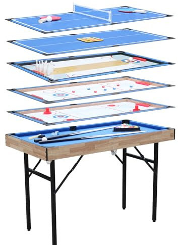 TRUIHUA 6 in 1 Multi Game Table Folding Pool Table, Billiard, Hockey, Table Tennis, Bowling, Shuffle Board and Tic Tac Toe with All Accessories