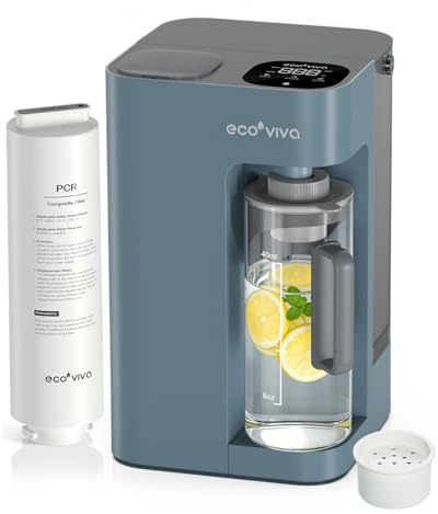 Ecoviva Water Mate-3 Countertop Reverse Osmosis Water Filter System, 8 Stage Purification, 3:1 Pure to Drain, No Installation Required, Smart Sensor Water Dispensing, Portable RO Water Purifier, Blue