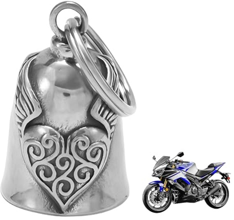 DOVBAN Campana Con Alas De Corazón Retro Llavero Moto Campana Guardian Moto Campana Moto Amuleto La Con Anillo Colgante Ameuleto De Buena Suerte Para Bicicletas Coches Vehículos Eléctricoss