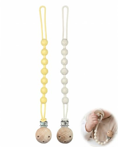 BTACGWP Cadena Chupete Bebé 2 unidades Silicona, Amarillo Limón y Blanco Crema Sujeta Chupetes Ajustable con Broche de Seguridad, Chupetero Higiénico Correa Chupete Suave Anti-caída