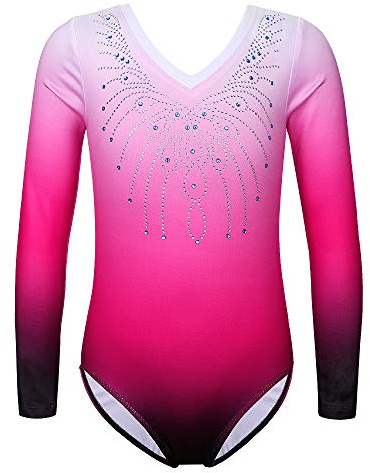 ZNYUNE Niña Maillot de Gimnasia Manga Larga 152 Rosa 12A