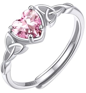 ChicSilver Anillo Ajustable Mujer Plata Celta Piedra Rosado Corazón