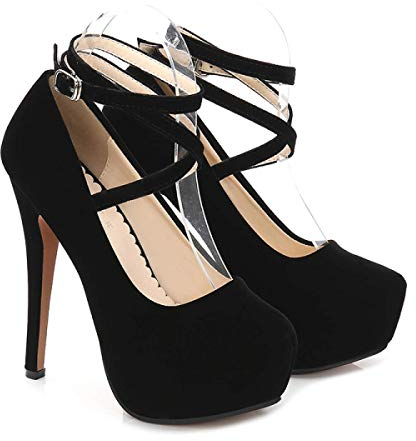 CYwinterB High Heels sexy Wildleder Stiletto Plateau Pump Elegante runde Zehen Knöchelriemen High Heels Brautschuhe Pumps Kleid Damenschuhe 35-46