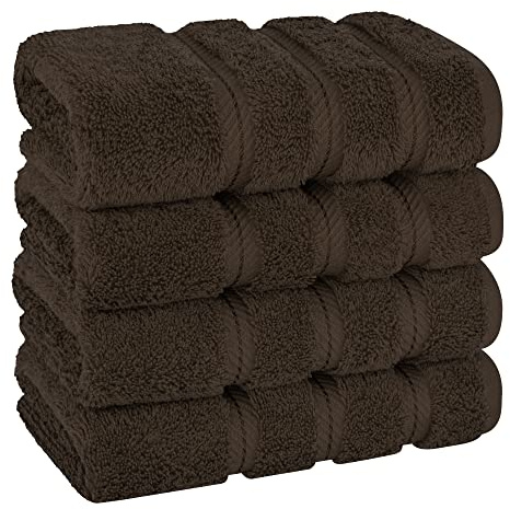 American Soft Linen Juego de 4 Toallas de Mano para baño de 100% algodón Turco, 600 g/m², Toallas para Manos y Cara, para baño o Cocina, Color marrón