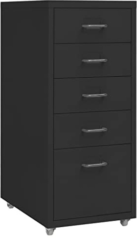 vidaXL Aktenschrank mit Rollen Rollcontainer Bürocontainer Schubladenschrank Büroschrank Metallschrank Schrank Schwarz 28x41x69cm Metall