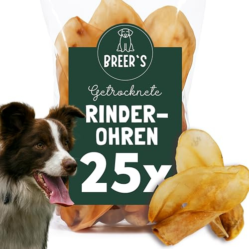 Lot de 25 oreilles de bœuf séchées pour chiens - Article à mâcher naturel pour petits et grands