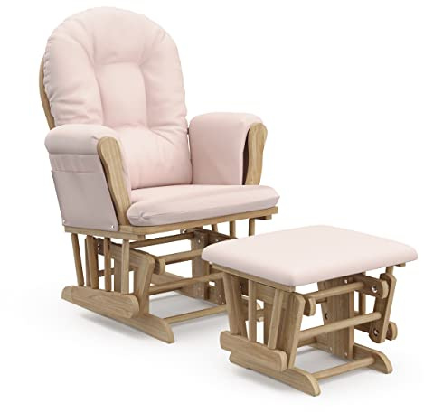 Storkcraft Premium Hoop Glider & Ottoman (Natural/Pink) — GREENGUARD Gold Certified Nursery Glider, Solid Wood Craftsmanship, Smooth-Gliding Nursery Chair and Ottoman, Award-Winning