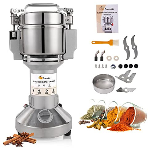 FoundGo 300G Electric Grain Grinder, Herb Grinder, 25000RPM High Speed Superfine Spice Mill for Rice,Herb,Corn,Nut,Sesame,Pepper,Soybean,Stainless Steel,Swing Type & Protection of Overload