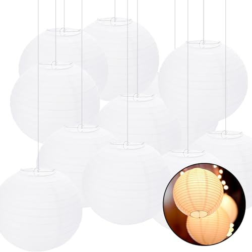Oungy 20 Pack 12 Inch White Paper Lanterns, Round Lampshades for Ceiling Lights, Hanging Decorations, Light Shades Outside for Wedding Festival Party