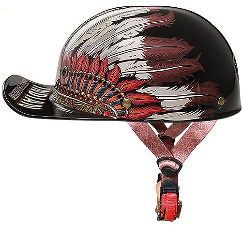 ECE-godkänd Retro Baseball Keps Hjälm Motorcykel Halvhjälm Män och Dam Vuxen tysk stil Open-Face Motorcykelhjälmar för Classic Chopper Cruiser M~XXL 53~64CM