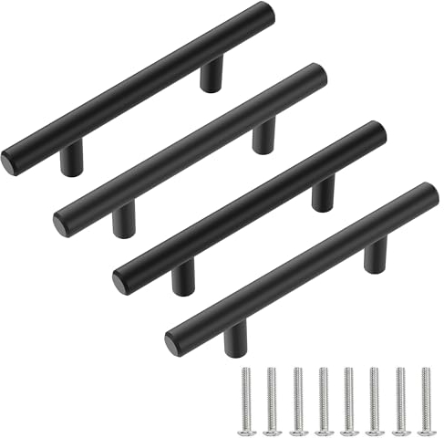 SSYR&P 4 Stück Möbelgriffen, massives Aluminium, Lochabstand von 96 mm, Gesamtlänge von 150 mm, inklusive Schrauben. für Küchengriffe, Schrankgriffe, Schubladengriffe und Kleiderschrankgriffe.Schwarz