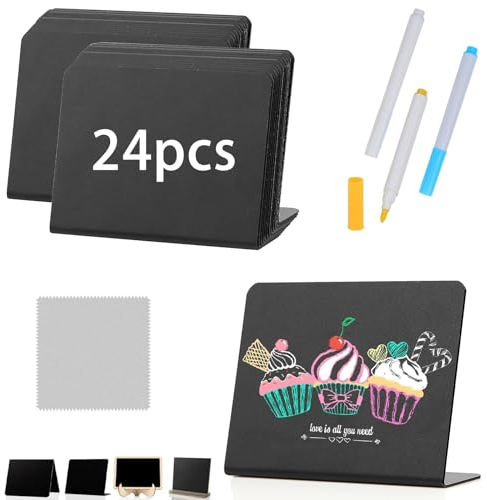 Ziamzra 24 Stück Kreidetafel Klein Aufsteller L-Form Kreidetafel Kunststoff Kleine Tafeln zum Beschriften 10x7.5cm für Buffet Reserviert Schilder Hochzeit Party Geburtstag Tischkarten Preisschilder