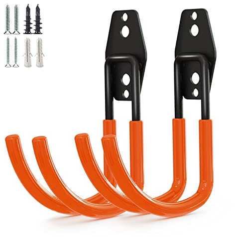 PYBTOOL Crochets utilitaires de rangement de garage robustes, support de tuyau d'arrosage, crochets de montage mural en acier, grands crochets en J pour organisateur de stockage d'outils