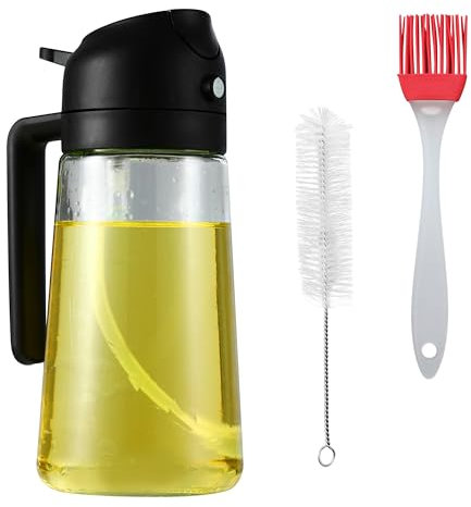Spray Huile Cuisine Air Fryer 2 en 1，470ml Spray Huile d'olive,Avec brosse de nettoyage et brosse à huile,Pulverisateur Huile Cuisine,Pour la cuisine, la pâtisserie,les grillades et les salades (Noir)