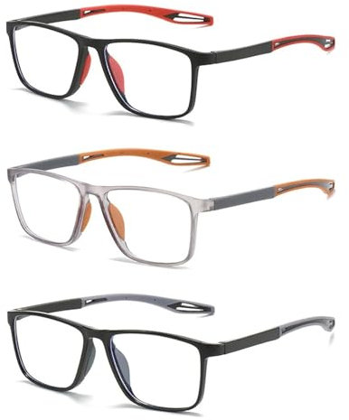 Hubeye 3 Pares Gafas de lectura deportiva para mujeres y hombres ultraligeras anteojos de lectura gafas anti luz azul 2.00