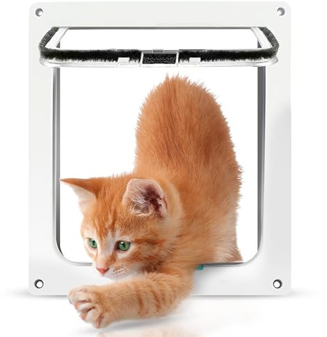 Katzentür, Sicherheits-Haustier-Tür mit 4-Wege-Schloss, Katzenklappe Innentür, Hundeklappe für Hundes, Wetterfest-einfache Installation Cat Klappe Tür für Innen Außentür, Fenster, Wand