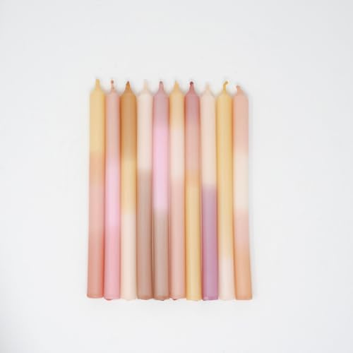 MADAM ERLE | Set om 10 dipdye smala stavljus | FINNJA | handgjorda ljus | pastellfärgade | beige | lång brinntid | dekorativa ljus | vardagsrumsdekoration | bra presentidé för kvinnor och flickvänner