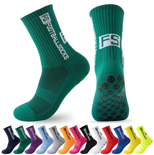 MPXEAVG 3 Paires Chaussette Foot Antidérapante, Chaussettes Antidérapantes Homme, Chaussettes Sport 37-45, Chaussette Foot pour Football, Basket-ball, Course(Herbe verte)