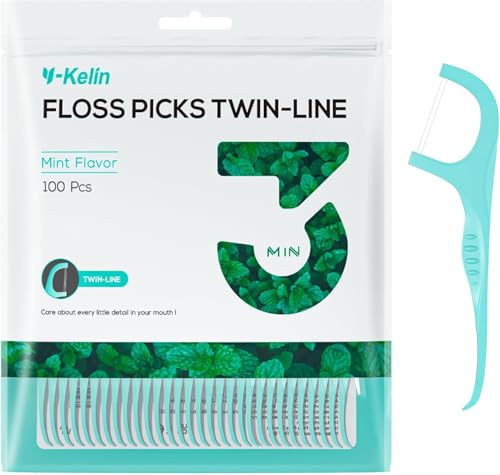Y-Kelin Hilo dental de doble línea, 100 unidades de palillos de dientes, palillos de dientes, palillos de dientes, púas de hilo dental, limpieza de dientes