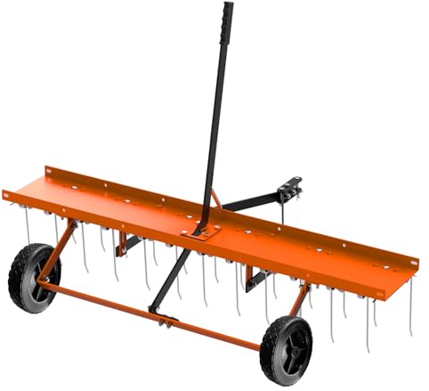 Tolpassa 48inch Tow Behind Dethatcher with 24 Spring Steel Tines, Lawn Tractor Rakes with Lift Handle, Tow Behind Rake to Remove Thatch, Riding Lawn Mower Attachments for Outdoor Yard Tools Lawn Care
