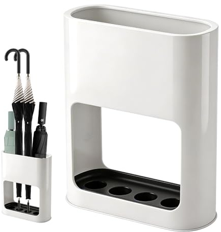 Wxeadu - Soporte para paraguas con bandeja extraíble, 4 ranuras para paraguas largos/cortos, 28 × 21,8 × 9 cm, plástico resistente