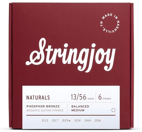Stringjoy NB1356 Naturals Naturals Phosphor Bronze Strängar för akustisk gitarr, 13-56 Medium Gauge, för klara toner, hållbara och lätta stränguppsättning om 6