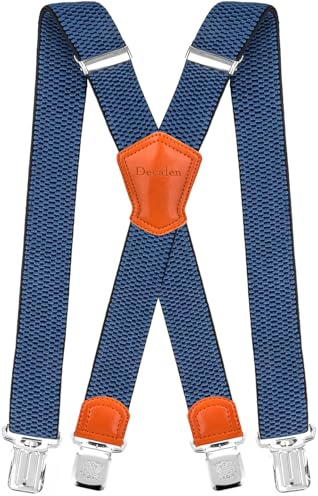 Decalen Mens Suspenders Very Strong Clips Heavy Duty Braces Big and Tall X Style (Blue 1)