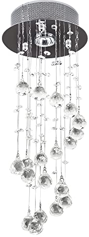 HOMCOM Metal Crystal Ceiling Light Chandelier Elegant Pendant Lamp Living Room Stairway Stairway Spiral Rain Drop Pendant Lamp Silver