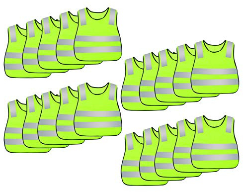 AIEOE Lot de 20 Pièces Gilet de Sécurité Enfant Fille Garçon Veste Haute Visibilité Sans Manches Élève Adolescent Gilet Réfléchissant pour Vélo Marche Jogging Randonnée Excursion Jaune Fluo