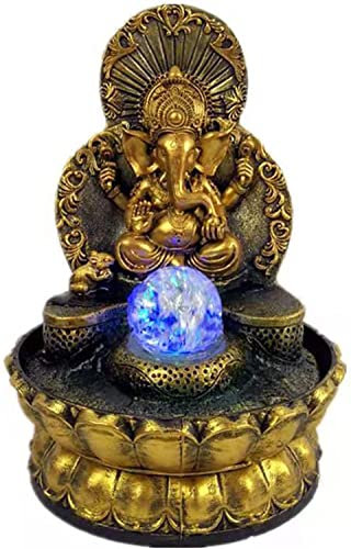 Ganesha Statues Fontaine à eau d'intérieur en forme d'éléphant, statue de bouddha, fontaine de table avec boule roulante, fontaine zen pour maison, bureau, chambre à coucher, décoration de bureau