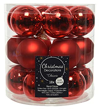 Decoris Weihnachtskugeln Glas 4cm x 18 Stück kleine Christbaumkugeln rot