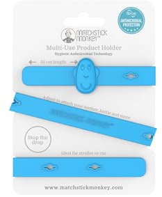 Matchstick Monkey, Antimicrobial Silicone Multi-Use Product Holder Strap for Teether, Bottle and more in Stroller, Car and Highchair, 3 Months Old+, 55 cm, Blue