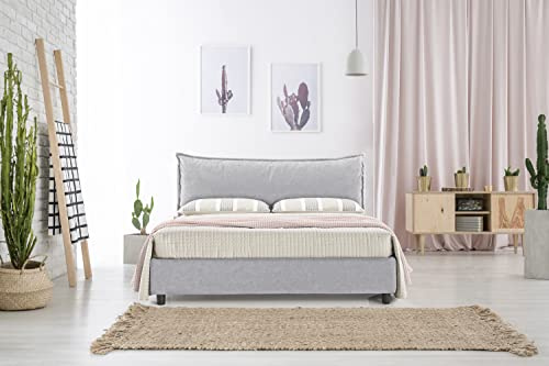 EVERGREENWEB Letto con Contenitore + Materasso Matrimoniale King Size 180x200 e Rete Doghe in Legno + 2 Cuscini Memory Testiera in Tessuto Sfoderabile Ghiaccio Stile Moderno ideale per Camera da Letto