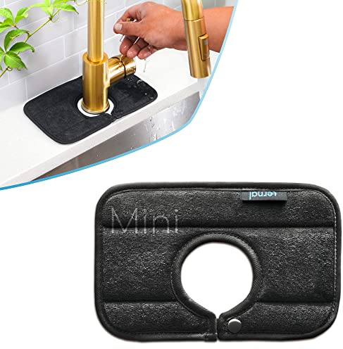 The Original Ternal Sinkmat Drip Catcher & Splash Guard, Faucet Mat for Sinks – Absorbent Microfiber, Machine Washable Counter Protector & Drying Mat for Kitchen, Bathroom or RV [Black, Mini, 1 Pack]