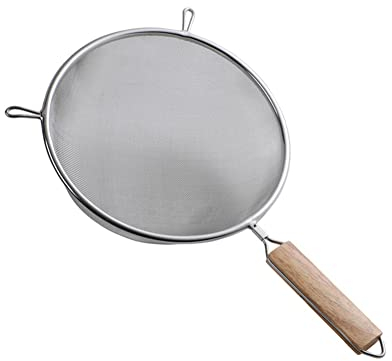 Lin's Wood Setaccio in Acciaio Inox Setaccio da Cucina Scolapasta Setaccio Domestico con Manico in Legno Setaccio Fine Premium Fine Setaccio A Punta per Filtrare La Farina Setacciare.