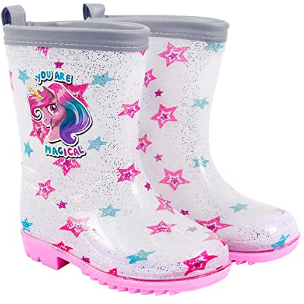 Bottes de Pluie Licorne Coloré avec Étoiles pour Fille - Bottines de Pluie Enfant Résistant Semelle Antidérapante - Chaussures Impérmeables en PVC Détails Réfléchissants