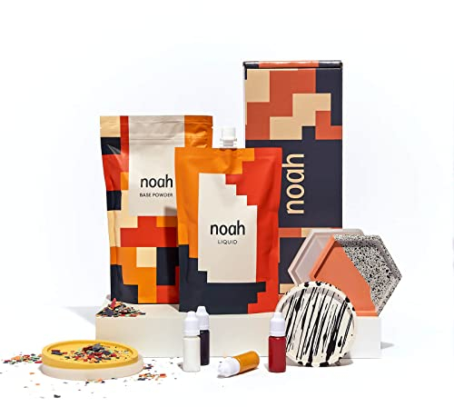 noah Jesmonite & Terrazzo Starterkit - Enthält Silikonformen, Farben, Handschuhe, Schleifpapier, Becher und Rührstäbchen – Geschenkidee (Untersetzer/Grundfarben)