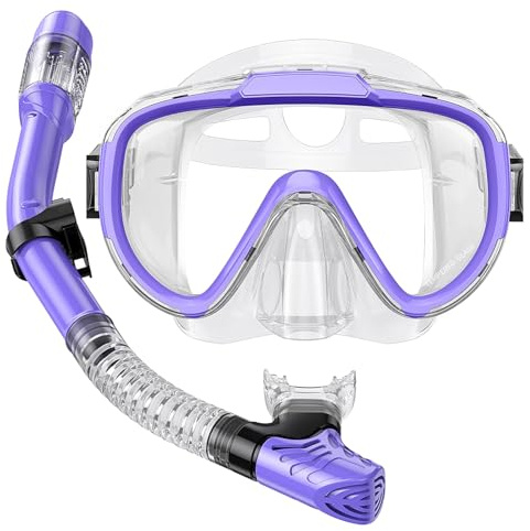 Lealinga Snorkel Set Adult Kid Panoramic View Snorkel Mask with Travel Bag