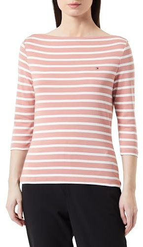 Tommy Hilfiger Damen Langarmshirt Slim U-Boot-Ausschnitt, Mehrfarbig (Breton Stp/ Teaberry/ Ecru), XXL