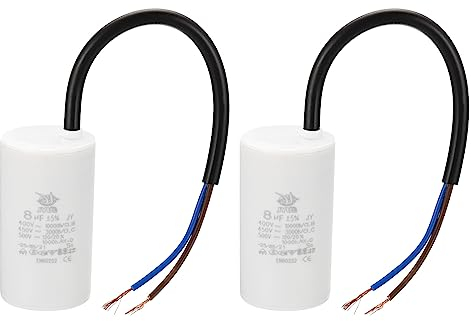 PATIKIL CBB60 8uf Running Capacitor,2Pcs AC 450V 2 Wires 50/60Hz Cylinder 64x35mm for Water Pumps, Washing Machines Motor Start
