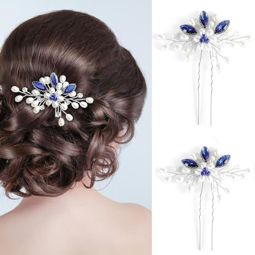 Xinlon 2 Pièces Bijou Cheveux Mariage, Bijoux De Tete Mariage, Accessoire Cheveux Mariage Invité, Accessoire Cheveux Mariage Bleu Pour Mariée Et Filles Pour Marriage, Soirée, Anniversaire