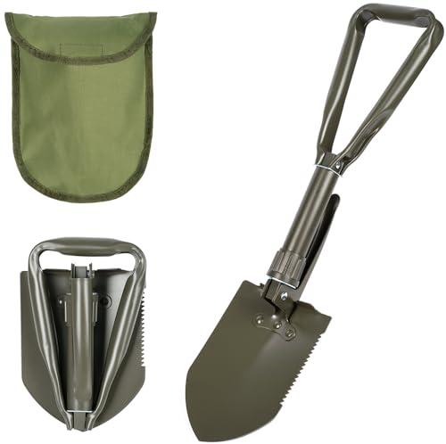 Pala plegable portátil multifuncional con bolsa de 61 x 15,5 cm para camping, jardín, cavar, nieve, supervivencia al aire libre (verde)