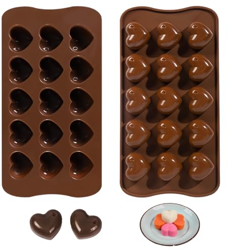 2 Stück Schokoladenform Silikon,Pralinenform Silikon Herz 15 Mulden,Antihaftbeschichtet Pralinenform Silikon,Silikonform Schokolade,Pralinenform für Schokolade,Gummibäck,Süßigkeiten,Eiswürfel