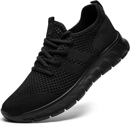 Mens Trainers Running Shoes Slip on Sneakers Walking Gym Black Size 9