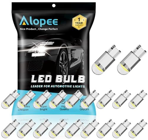 Alopee Lampadine LED W5W T10/194/501 12V - 1 SMD COB Luci Posizione LED Bianco per Auto Luci Scalino Cortesia, Luci Targa, Luci del Bagagliaio, Luci Porta, Luci Lettura (Confezione da 20)