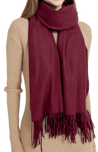 MYSSUCI Bufanda de Mujer de Invierno con Flecos, Tamaño Grande 200x68 cm, Suave y Cálida, Ideal para Bodas, Eventos, Actividades al Aire Libre y Uso Diari, Burdeos