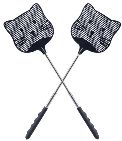 Staruby 2 Pack Extendable Fly Swatter, 25 inch Long Handle Flyswatters, Plastic Heavy Duty Fly Swatters Manual for Indoors Patio Garden and Outdoors Black