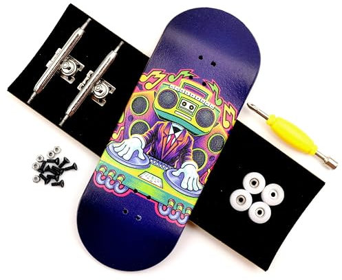 RACOFSB 36mm Pro Fingerboard with Wooden Finger Skateboard Deck Upgraded Finger Board Trucks Street Shape Bearing Wheels (DJ)